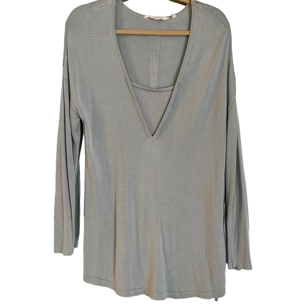 Soft Surroundings Blue Gray Viscose Lightweight Sweater Sz L Shimmer Detail